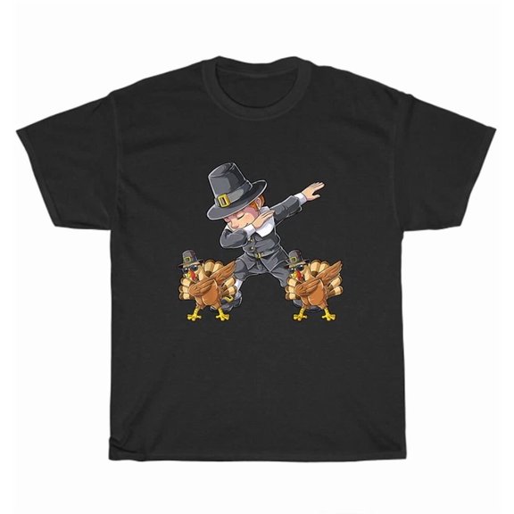 Hot Trending Tee With Dabbing Pilgrim Turkey Thanksgiving Day Dab Dance T-Shirt Unisex Tee Gift New