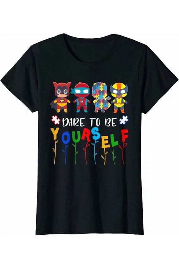 Hot Trending Tee With Dare To Be Yourself Autism Awareness Superheroes T-Shirt