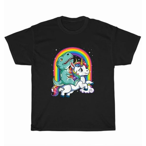 Hot Trending Tee With Dinosaur Riding Unicorn Rainbow Galaxy Animal T-Shirt Unisex Tee Gift New