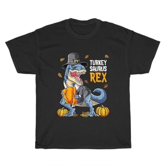 Hot Trending Tee With Dinosaur Thanksgiving Turkey Saurus Rex Pumpkin Pilgrim T-Shirt Unisex Tee Gift