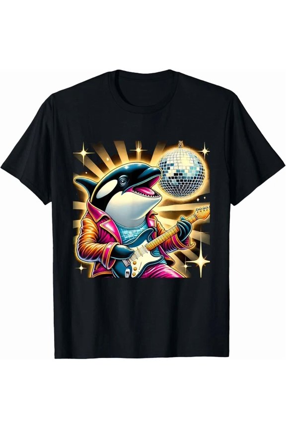 Hot Trending Tee With Disco Ball Guitar Orca Whale Tee Gift Unisex T-Shirt