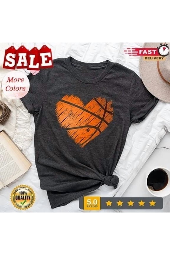 Hot Trending Tee With Distressed Basketball Heart Shirt, Basketball Shirt, Distressed Shirt, Basket...