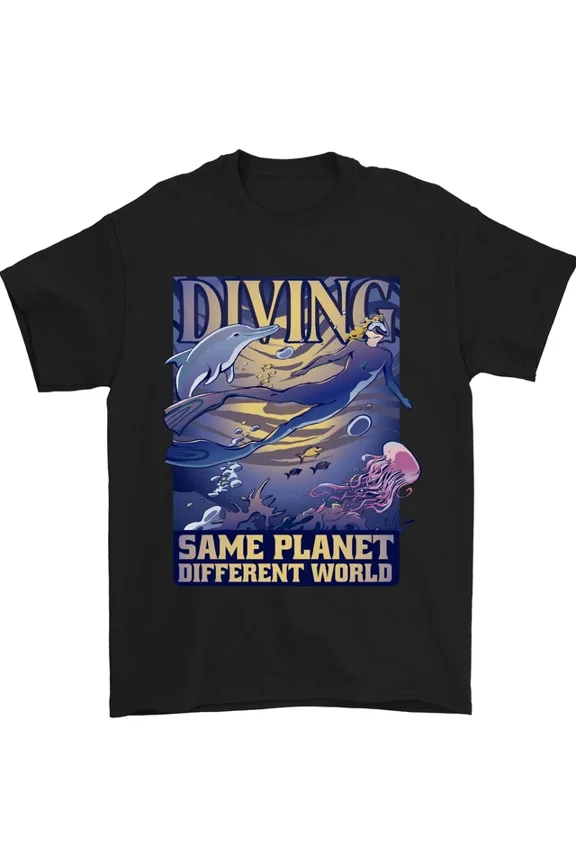 Hot Trending Tee With Diver Same Planet Different World Mens Womens S-5Xl T-Shirt