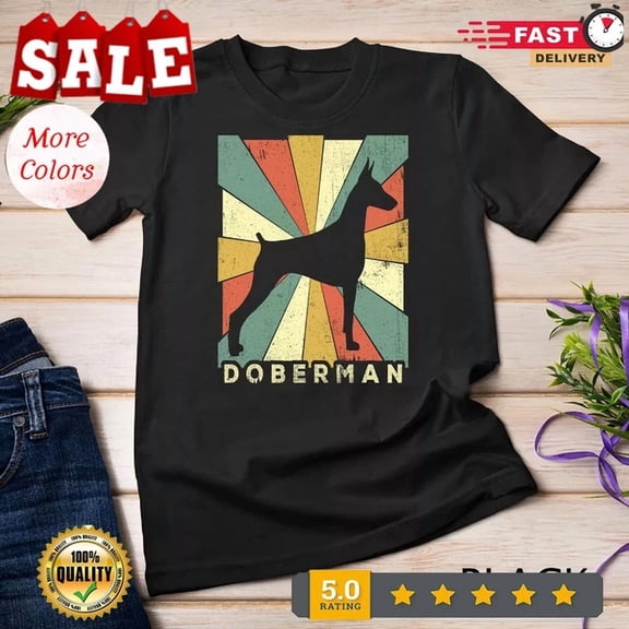 Hot Trending Tee With Doberman Pinscher Dog Retro 70S Vintage Gift Unisex T-Shirt