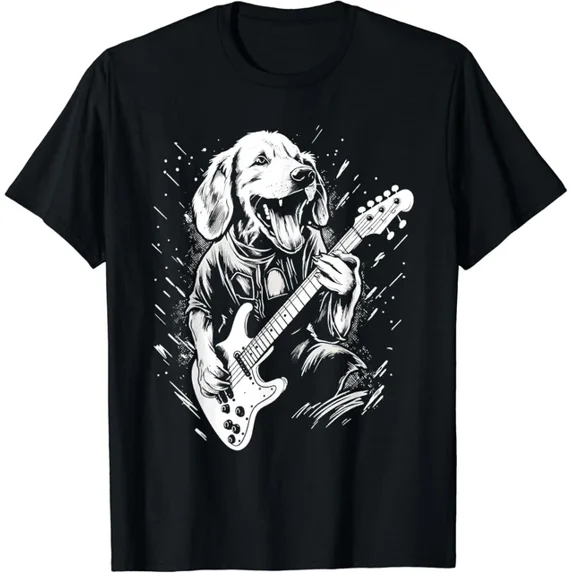Hot Trending Tee With Dog Playing Bass Guitar Shirt For Men Animal Playing Guitar Gift Unisex T-Shirt