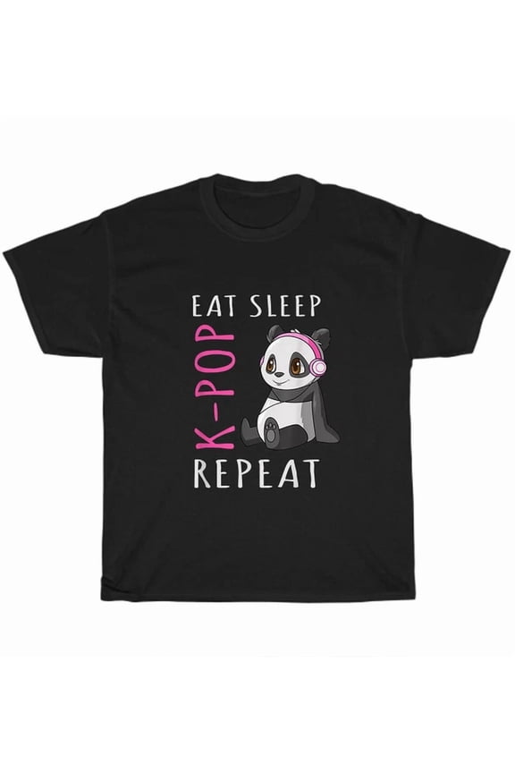 Hot Trending Tee With Eat Sleep K-Pop Repeat Panda T-Shirt Tee Gift Idea Unisex Cotton S-5Xl New