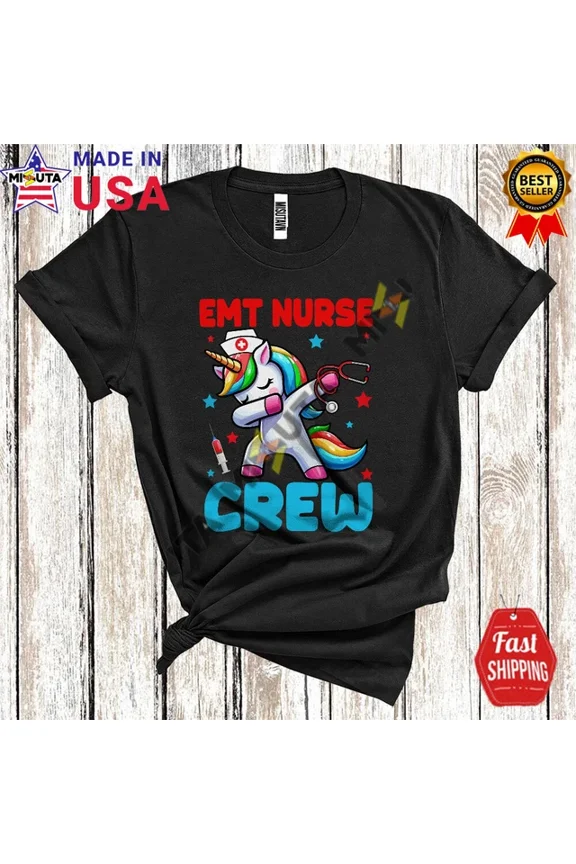 Hot Trending Tee With Emt Nurse Crew, Adorable Dabbing Unicorn, Friends Family Nurse Group T-Shirt