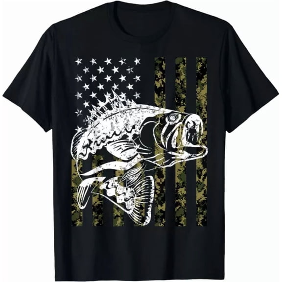 Hot Trending Tee With Fishing, Camouflage American Flag Fish, Bass Fish Fisherman Gift Unisex T-Shirt