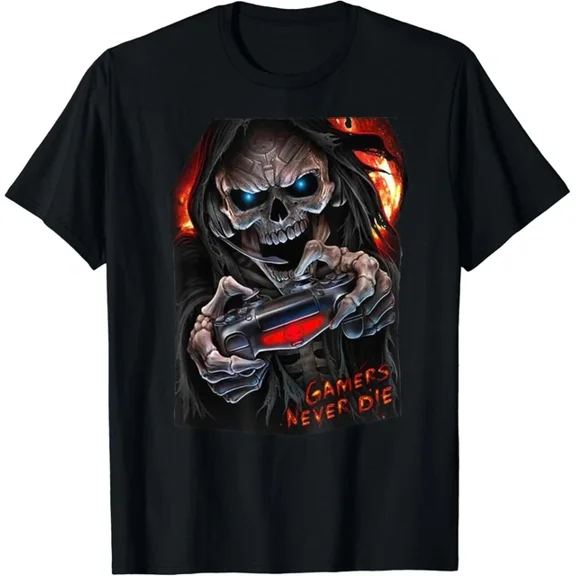 Hot Trending Tee With Gamers Never Die Skeleton On Joystick Cool Gaming Fan Gift Unisex T-Shirt