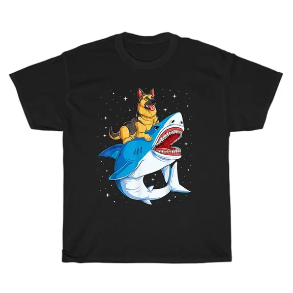 Hot Trending Tee With German Shepherd Shark Space Galaxy Dog Pet Puppy Animal Lover T-Shirt Unisex New
