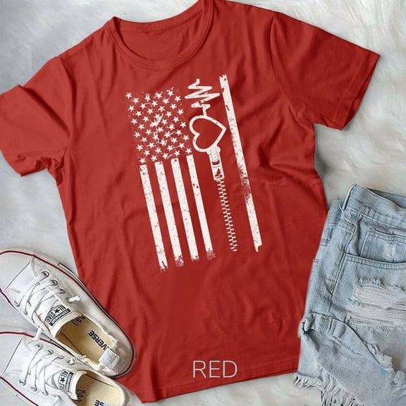Hot Trending Tee With Go Wear Red In February Usa Flag For Heart Disease Awareness Unisex Shirt