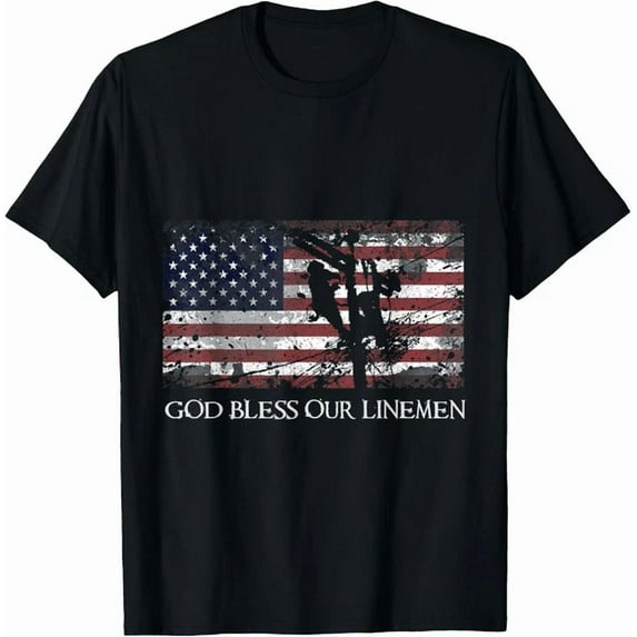 Hot Trending Tee With God Bless Our Linemen Cool American Lineman Flag Gift Unisex T-Shirt