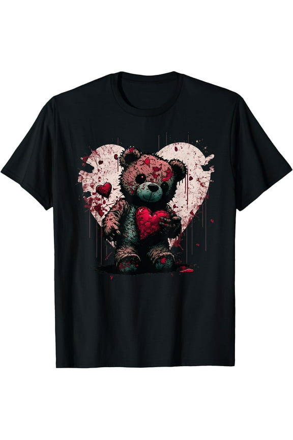 Hot Trending Tee With Goth Bear Cute & Creepy Y2K Alt Clothing Grunge Love Heart Unisex S-5Xl T-Shirt