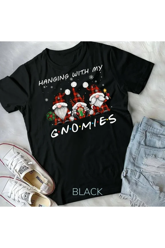 Hot Trending Tee With Hanging With Gnomies Gnome Xmas Buffalo Plaid Red Unisex Form T-Shirt