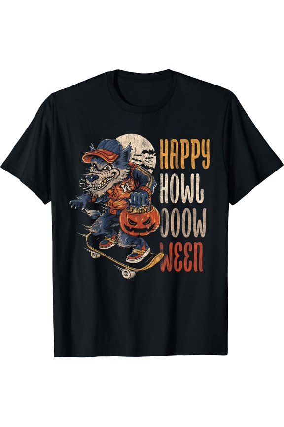 Hot Trending Tee With Happy Howl Ooow Ween Wolf Pun Funny Halowen