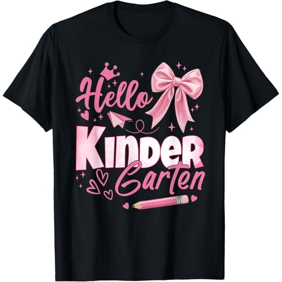 Hot Trending Tee With Hello Kindergarten First Day Of School Coquette Teacher Girl T-Shirt