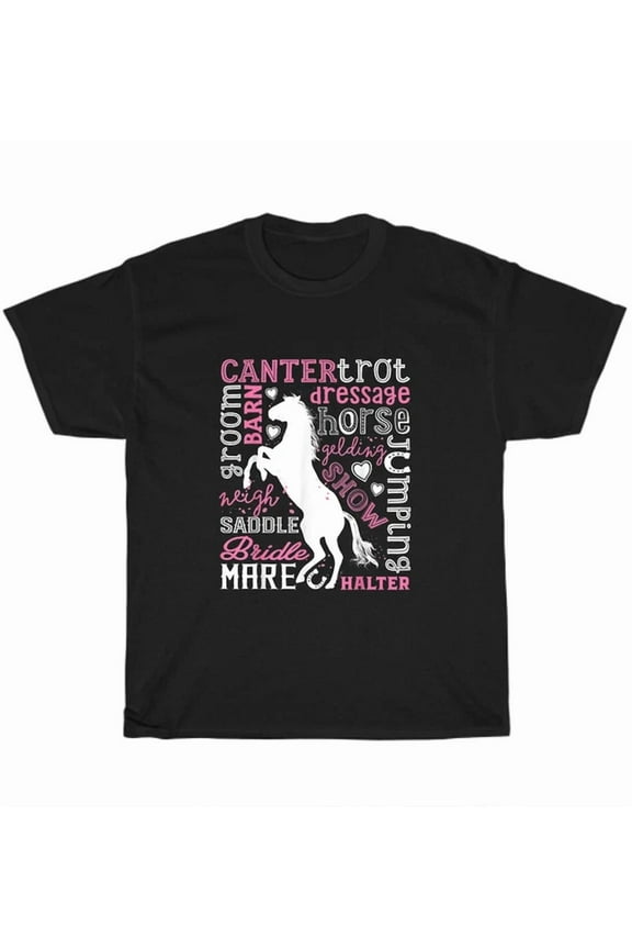 Hot Trending Tee With Horse Horses Horseback Riding Equestrian T-Shirt Unisex Girls Women Tee Gift New