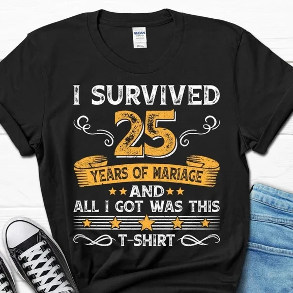Hot Trending Tee With Husband And Wife 25Th Anniversary Gifts, 25 Years In Retro Anniversary Shirt,...