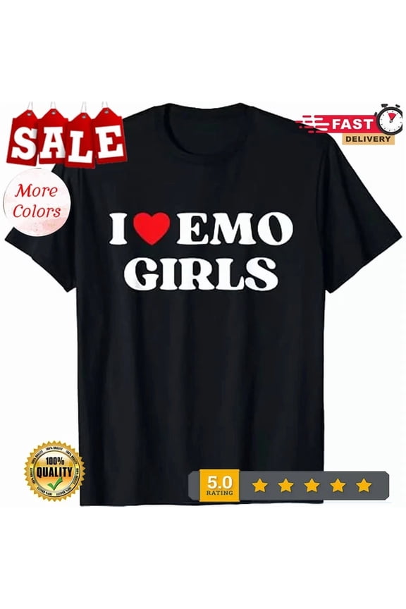 Hot Trending Tee With I Heart Emo Girls Quote Red Heart Emo Girl Style T-Shirt