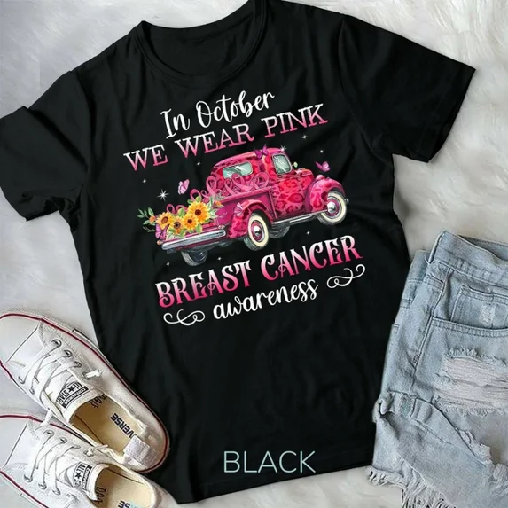 Hot Trending Tee With In October We Wear Pink Ribbon Leopard Truck Breast Cancer Unisex T-Shirt