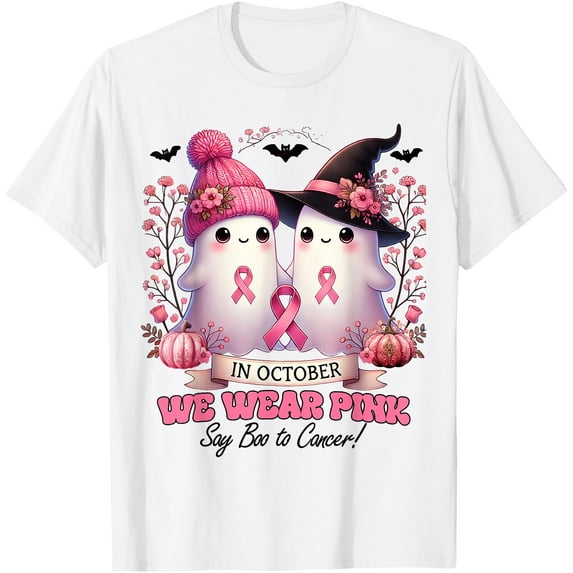 Hot Trending Tee With In October We Wear Pink Witch Ghost Pumpkin Breast Cancer Unisex S-5Xl T-Shirt
