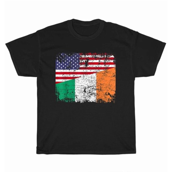 Hot Trending Tee With Ireland Irish Roots Half American Flag St Patricks Day T-Shirt Unisex Tee Gift