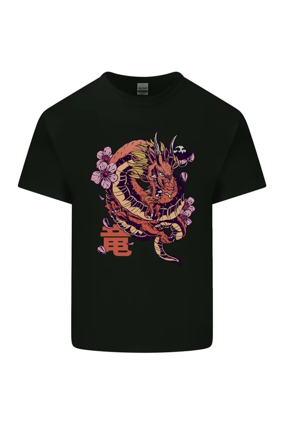 Hot Trending Tee With Japanese Fantasy Dragon Mens Womens Light Cotton T-Shirt