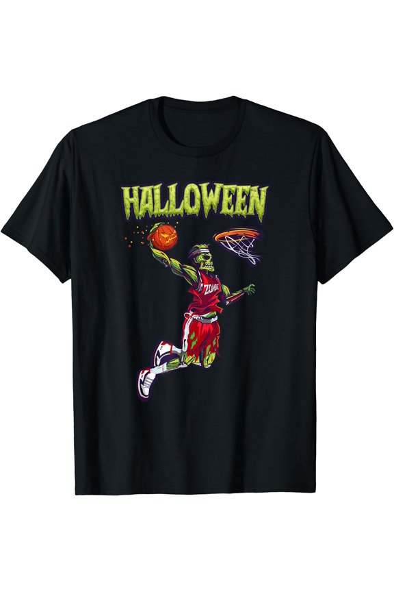 Hot Trending Tee With Jump Zombie Basketball Dunk Player Pumpkin Ball Unisex S-5Xl T-Shirt