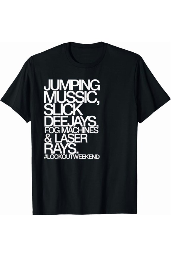 Hot Trending Tee With Jumping Music Slick Deejays Fog Machines And Laser Rays T-Shirt