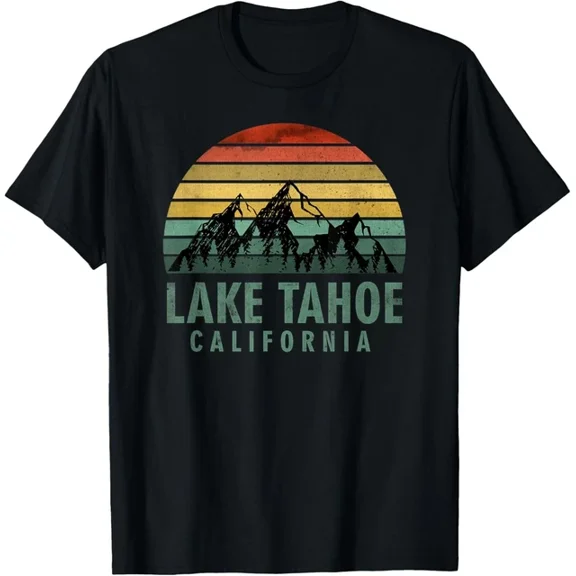 Hot Trending Tee With Lake Tahoe California Vintage Mountains Hiking Camping Gift Unisex T-Shirt