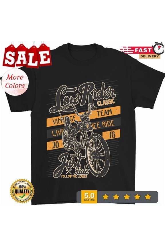 Hot Trending Tee With Low Rider Classic Chopper Biker Motorcycle Mens T-Shirt 100% Cotton