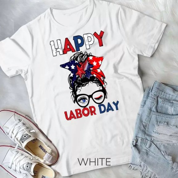 Hot Trending Tee With Messy Bun American Flag Labor Day Usa Vintage T-Shirt Unisex T-Shirt