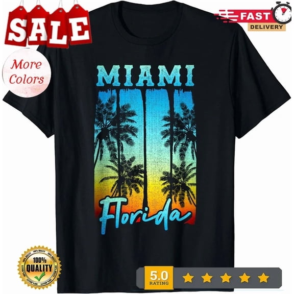 Hot Trending Tee With Miami Florida Beach Vintage Palm Trees Vacation Gift Unisex T-Shirt