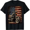 thumbnail image 1 of Hot Trending Tee With Motorcycle Usa Flag Retro Biker Gift Unisex T-Shirt, 1 of 2