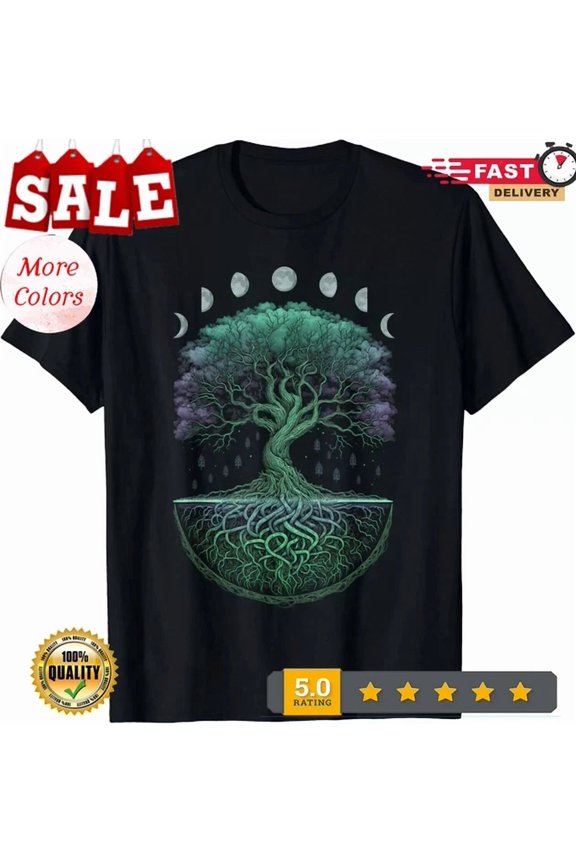 Hot Trending Tee With New Limited Yggdrasil Norse Tree Of Life, Celtic Moon Phases Tee T-Shirt S-5Xl