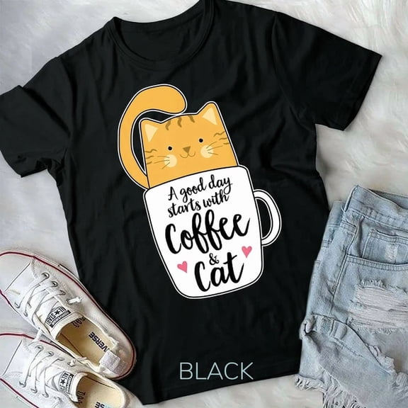 Hot Trending Tee With Orange Cat Coffee Mug Tshirt Cat Lover Gifts Unisex Form T-Shirt