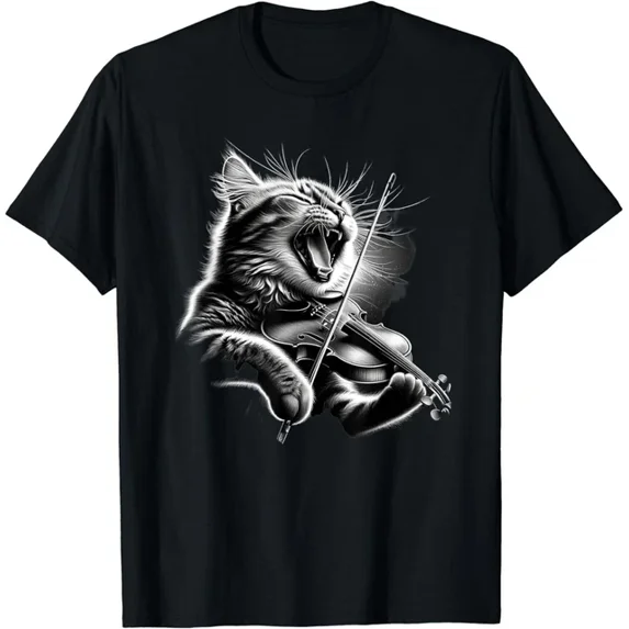 Hot Trending Tee With Orchestra Musician Violinist Rock Cat Playing Violin Gift Unisex T-Shirt