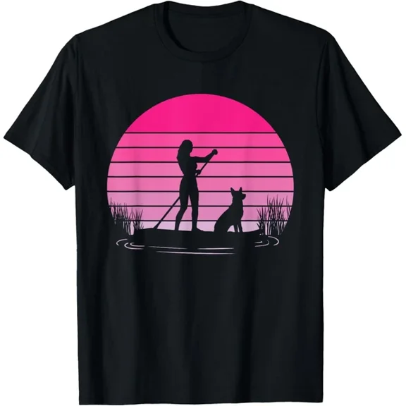 Hot Trending Tee With Paddleboarding Dog Sup Stand Up Paddle Board Men Women Gift Unisex T-Shirt