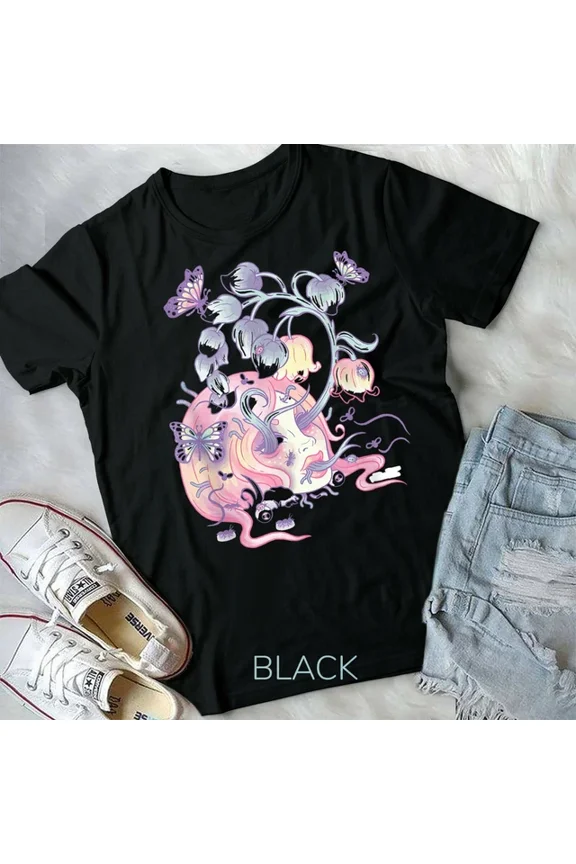 Hot Trending Tee With Pastel Goth Aesthetic Girl Flower Skull Japanese Kawaii - Unisex Form T-Shirt