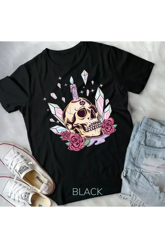 Hot Trending Tee With Pastel Goth Cute Creepy Skull Wiccan Kawaii Menhera Witchy Unisex Form T-Shirt