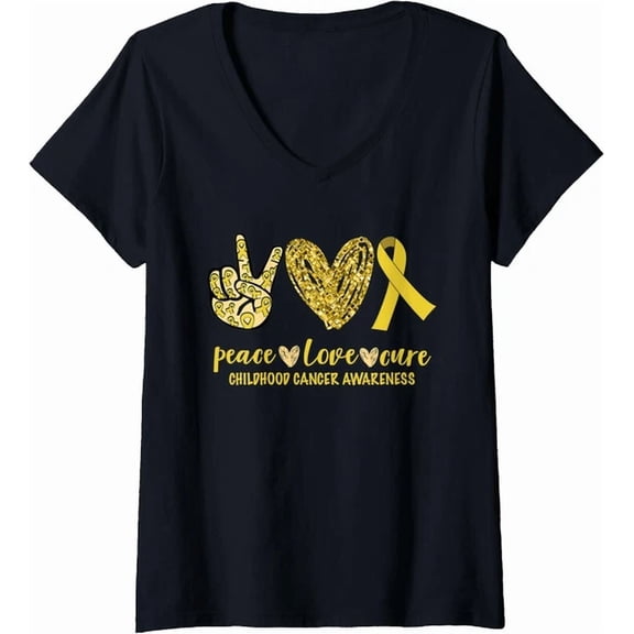 Hot Trending Tee With Peace Love Cure Ribbon Childhood Cancer Awareness Tshirt