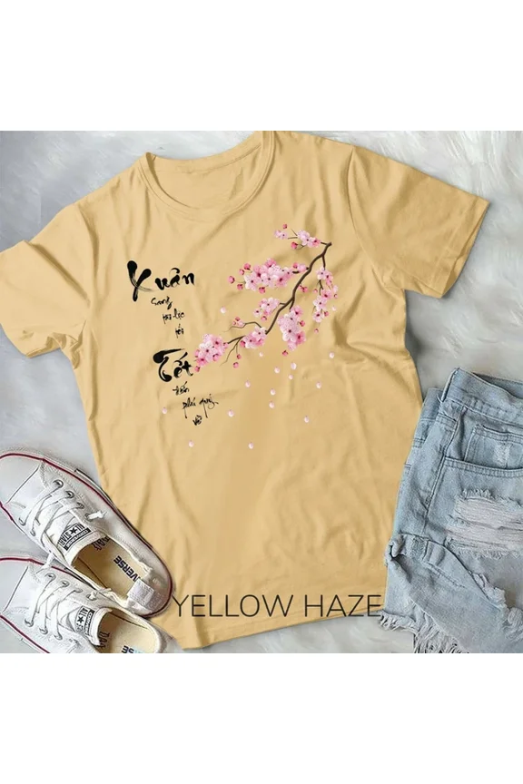 Hot Trending Tee With Peach Blossom Vietnamese Lunar New Year Tiger 2022 Tet Unisex & T-Shirt