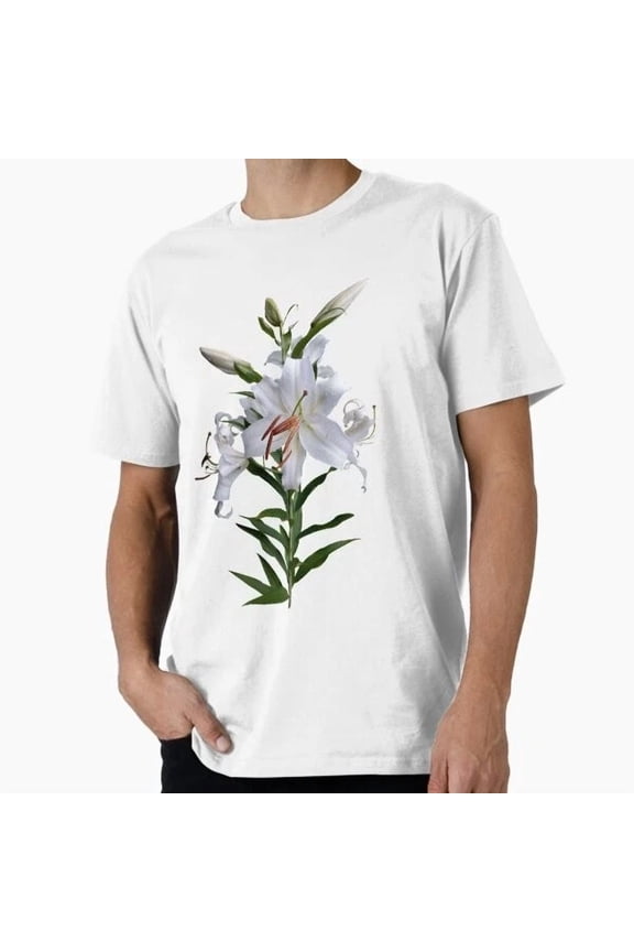 Hot Trending Tee With White Lilly Flower T-Shirt S-5Xl