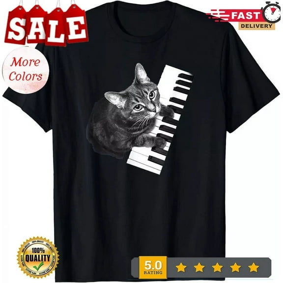 Hot Trending Tee With Piano Cat Tee Shirt Tee Shirts Gift Unisex T-Shirt