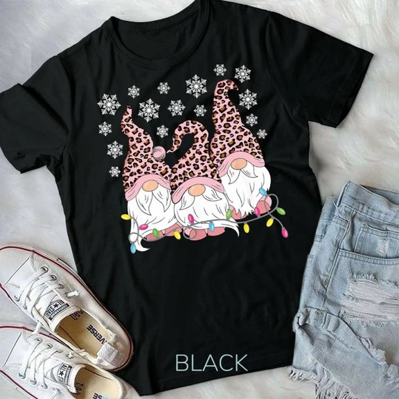 Hot Trending Tee With Pink Leopard Print Gnomes Xmas Gnome Women Unisex Form T-Shirt