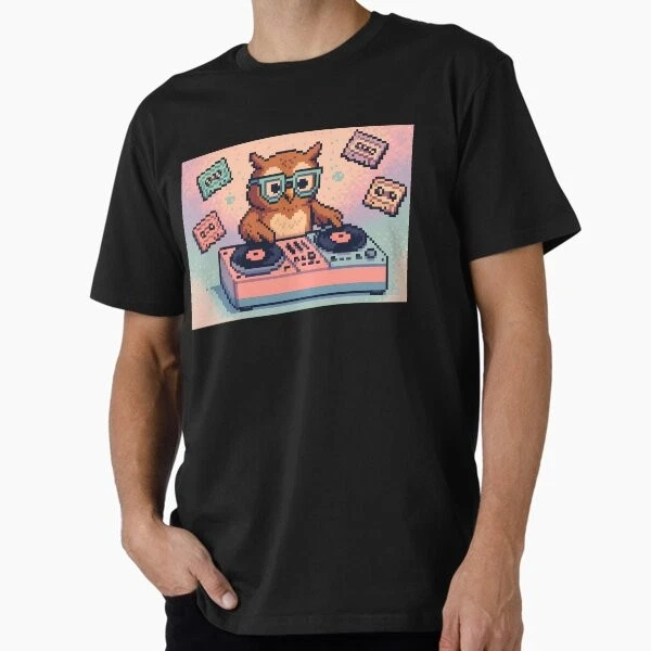 Hot Trending Tee With Pixel Owl Dj Spinning Vinyl Records T-Shirt S-5Xl ...