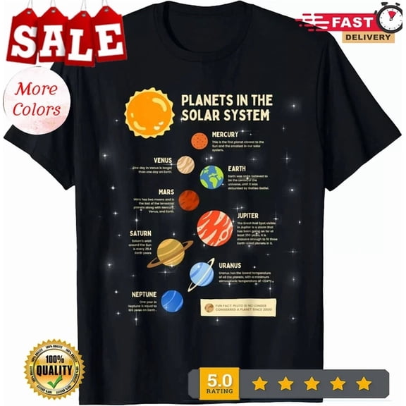 Hot Trending Tee With Planets Solar System Outer Space Science Girls Gift Unisex T-Shirt