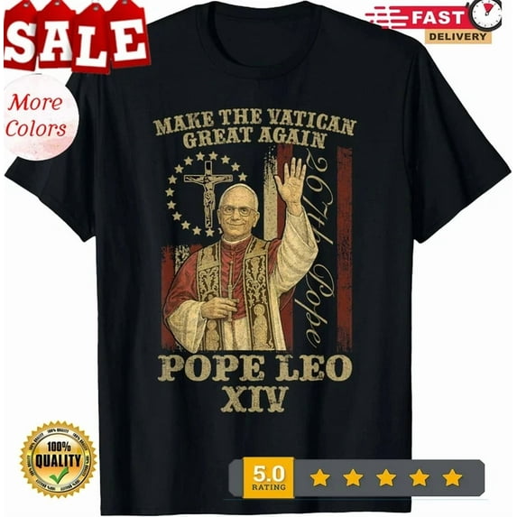Hot Trending Tee With Pope Leo Xiv 14Th First American Pope Usa Flag Vintage T-Shirt