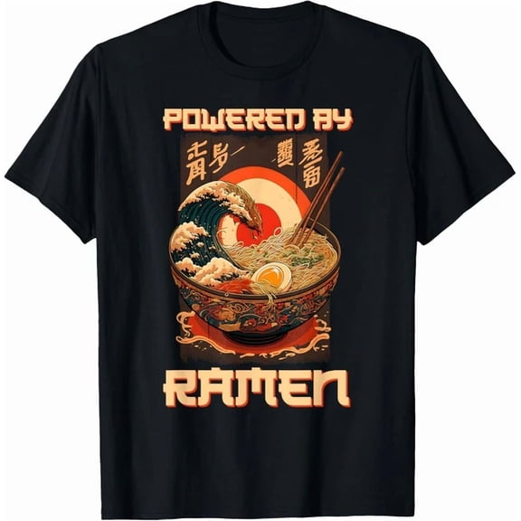 Hot Trending Tee With Powered By Japanese Ramen Noodle Aesthetic Art Gift Unisex T-Shirt