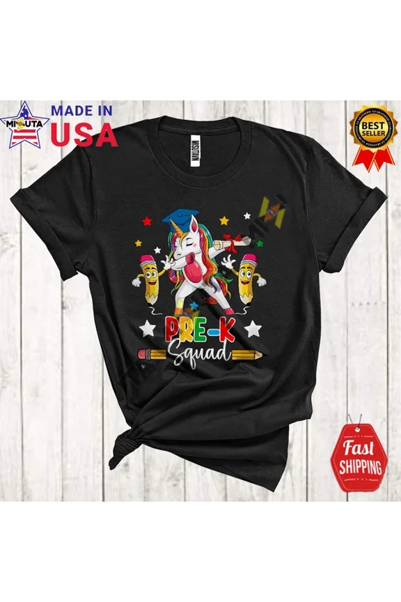 Hot Trending Tee With Pre-K Squad, Graduation Dabbing Unicorn Pencils, Student Teacher T-Shirt